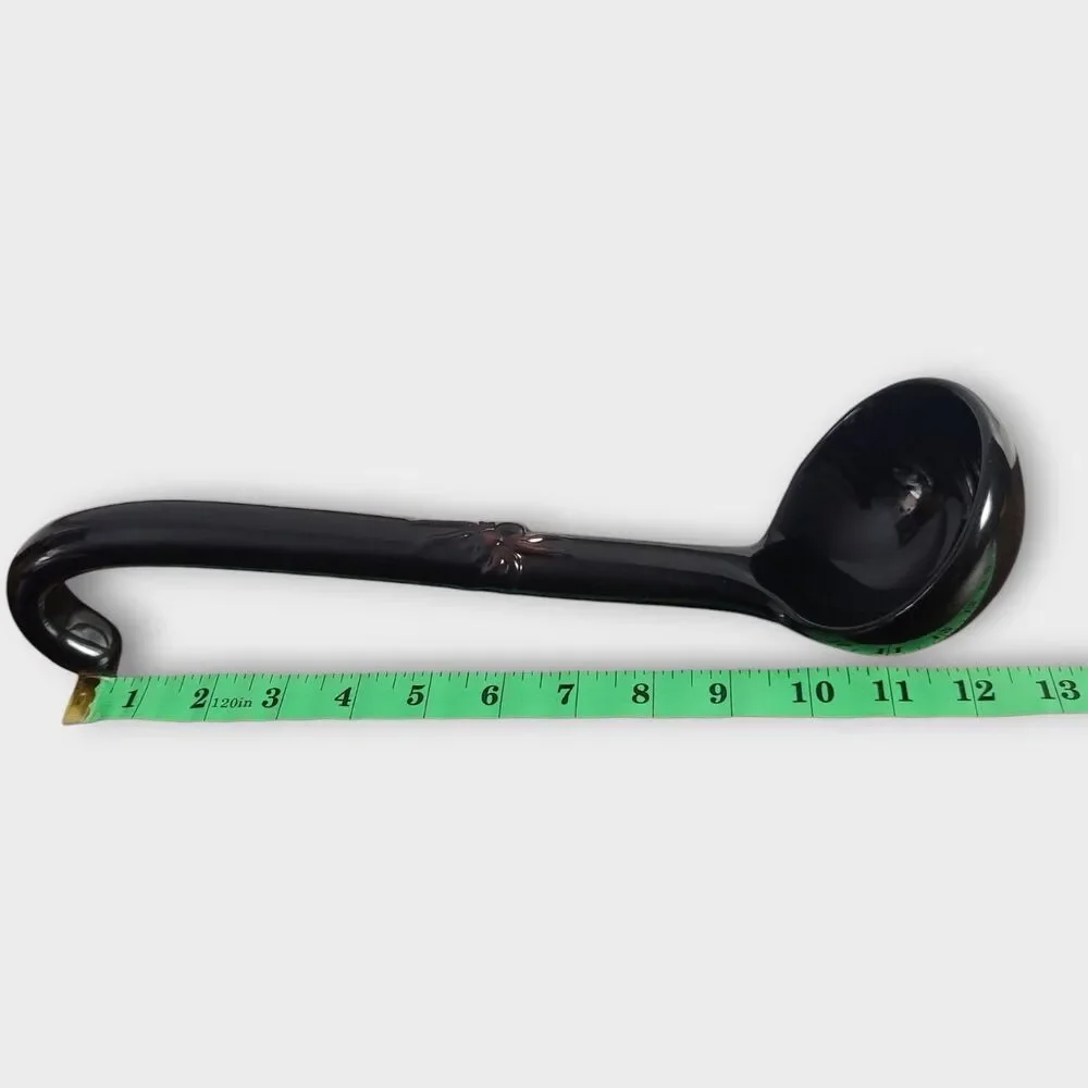 Vintage Ceramic Long Soup Tureen Ladle Black Glazed 12 Inches